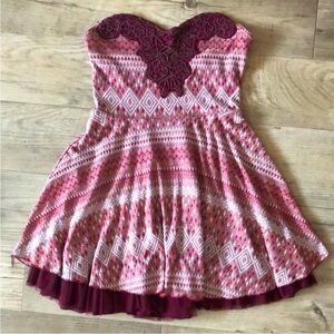 Free People Maroon Strapless Dress, XS